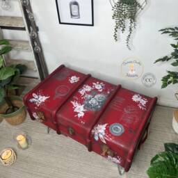 Vintage Trunk Suitcase Storage Coffee Table Painted Red - thumbnail 3