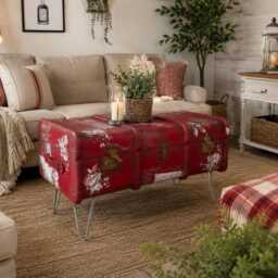 Vintage Trunk Suitcase Storage Coffee Table Painted Red - thumbnail 1