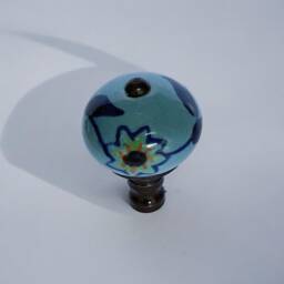 Porcelain Lamp Shade Finials Floral Design, Bronze Base, Set Of 2 - thumbnail 2