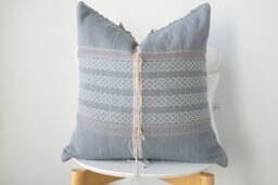 Gray Neutral Tribal Hemp Hand Woven Natural Dye Color Lumbar Pillow Cover - thumbnail 1