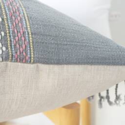 Gray Neutral Tribal Hemp Hand Woven Natural Dye Color Lumbar Pillow Cover - thumbnail 3