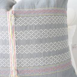 Gray Neutral Tribal Hemp Hand Woven Natural Dye Color Lumbar Pillow Cover - thumbnail 2