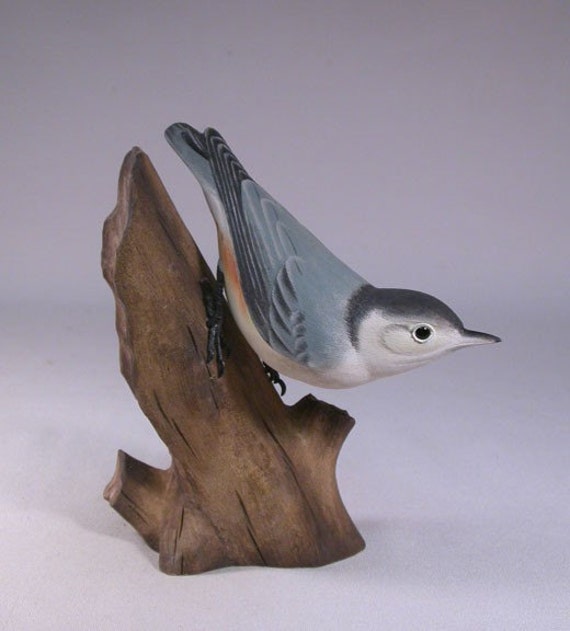 White-Breasted Nuthatch Hand Carved Wooden Bird - image 1