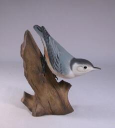 White-Breasted Nuthatch Hand Carved Wooden Bird - thumbnail 1