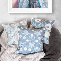 Flower Throw Pillow Cover, Flora Pillow, Accent Blue Decorative Christmas Cushion - thumbnail 3