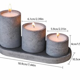 Handmade Concrete Candle Holder Trio - Minimalist Tea Light Set With Tray Modern Neutral Home Decor Housewarming Gift - thumbnail 4