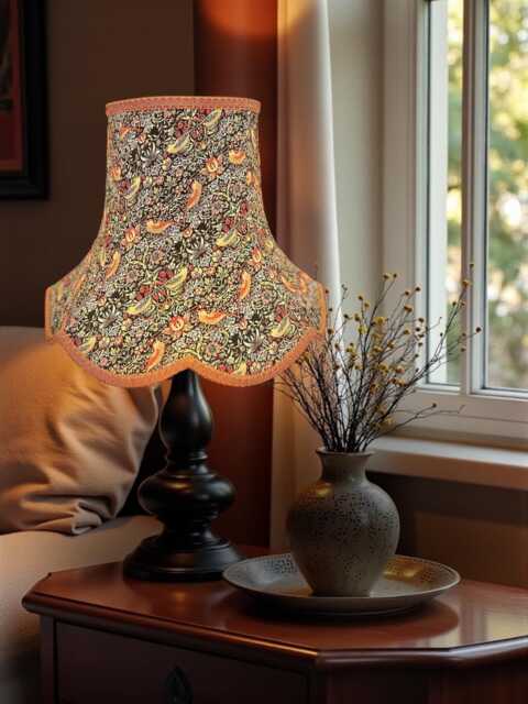 Handmade William Morris Ebony Strawberry Thief Fabric Lamp Shades Burnt Orange Braid, British Bespoke Made - image 1