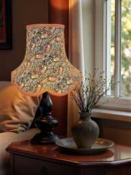 Handmade William Morris Ebony Strawberry Thief Fabric Lamp Shades Burnt Orange Braid, British Bespoke Made - thumbnail 1
