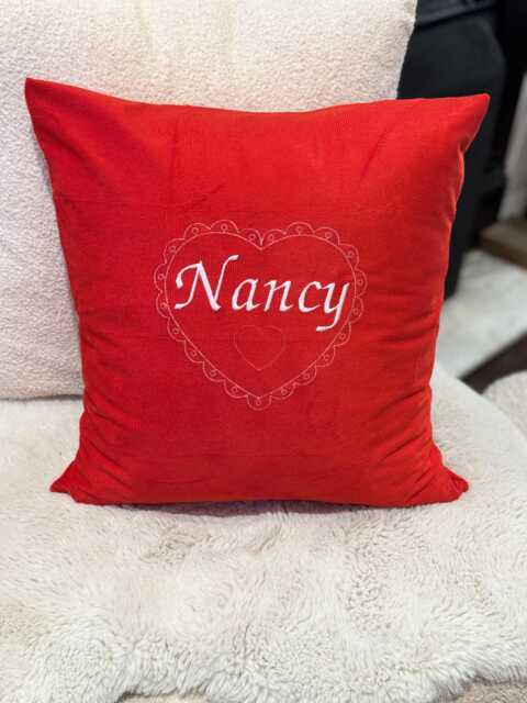 Personalized Red Heart Cushion - Embroidered Name, Valentine's Gift - image 1