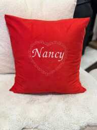 Personalized Red Heart Cushion - Embroidered Name, Valentine's Gift