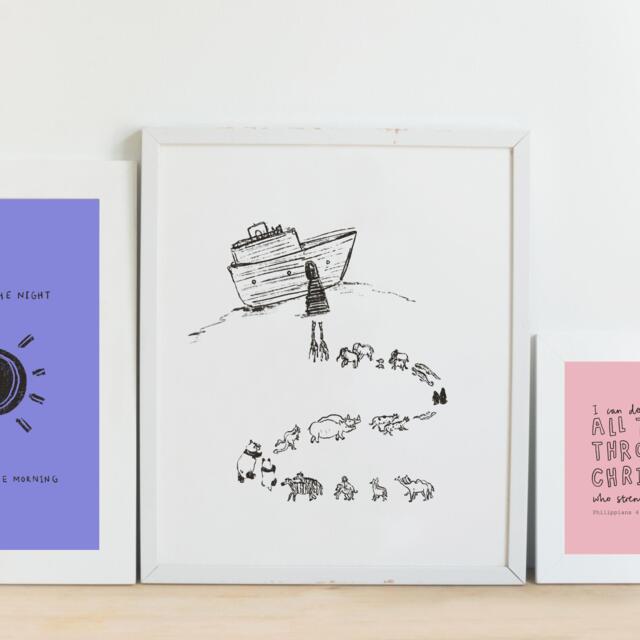 Noah's Ark/Baby Nursery Miracles Bible Verse Wall Art Christian Recycled Card Kraft Or White - image 1