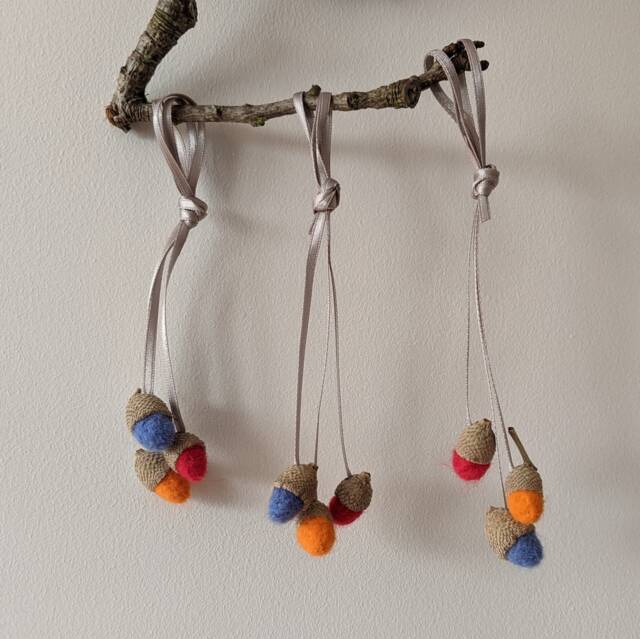 Felted Acorns, Handmade, Colourful Disco Hanging Christmas Or Autumn Decoration - image 1