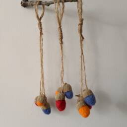 Felted Acorns, Handmade, Colourful Disco Hanging Christmas Or Autumn Decoration - thumbnail 4