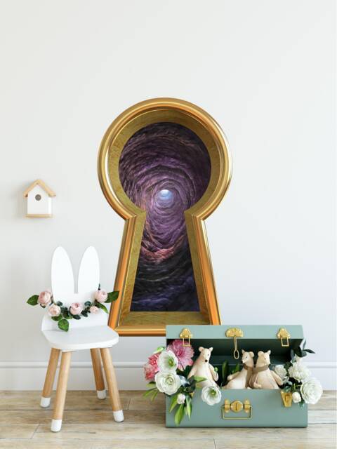 3D Keyhole Fabric Wall Decal - Down The Rabbit Hole 3D Sticker Wonderland Removable - image 1