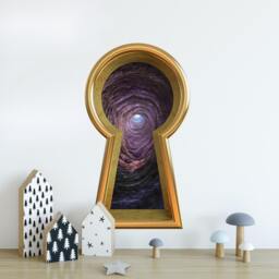 3D Keyhole Fabric Wall Decal - Down The Rabbit Hole 3D Sticker Wonderland Removable - thumbnail 2