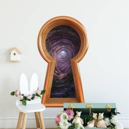 3D Keyhole Fabric Wall Decal - Down The Rabbit Hole 3D Sticker Wonderland Removable - thumbnail 3