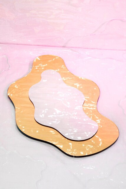 Gold Wiggly Mirror - Wavy Acrylic Color Mirror Wiggly Amorphic Retro Object - image 1