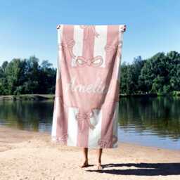 Personalised Pink Bow Stripe Towel - Custom Name Baby Bath Cute Nursery Accessory Striped Girl Gift Soft Absorbent Fabric