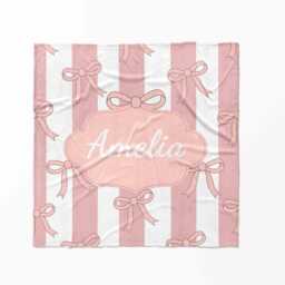 Personalised Pink Bow Stripe Towel - Custom Name Baby Bath Cute Nursery Accessory Striped Girl Gift Soft Absorbent Fabric - thumbnail 4