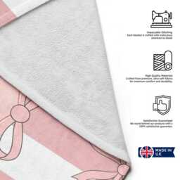 Personalised Pink Bow Stripe Towel - Custom Name Baby Bath Cute Nursery Accessory Striped Girl Gift Soft Absorbent Fabric - thumbnail 3