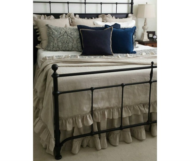Linen Duvet Cover With Country Ruffle Hem All The Way Around, Inspired By Traditional Trellis Bedroom, Multiple Colors - image 1