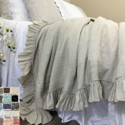Linen Duvet Cover With Country Ruffle Hem All The Way Around, Inspired By Traditional Trellis Bedroom, Multiple Colors - thumbnail 2