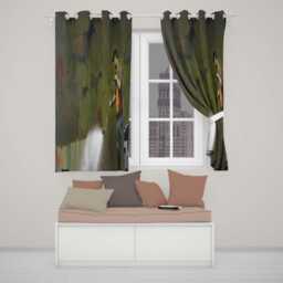 Worker Cleaning Ancient Cave Art Green Urban Mural Artistic Design For Home Decor Readymade Eyelet Ring Top Thermal 100% Blackout Curtains - thumbnail 2