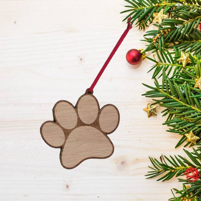 Pawprint/Dog Cat Pet Oak Christmas Decoration