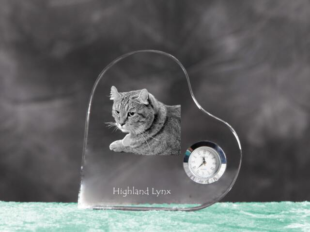 Highland Lynx - Crystal Clock in The Shape Of A Heart With Image Pure-Bred Cat - image 1