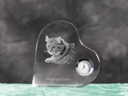Highland Lynx - Crystal Clock in The Shape Of A Heart With Image Pure-Bred Cat - thumbnail 1