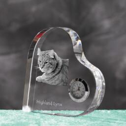 Highland Lynx - Crystal Clock in The Shape Of A Heart With Image Pure-Bred Cat - thumbnail 2