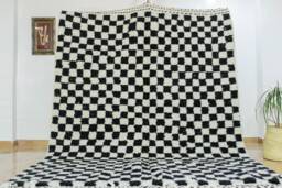 Moroccan Black & White Checkered Rug, Morocco Checker Morrocan Checkerboard Beni Ourain Moroccan Carpet For Living Room - thumbnail 1