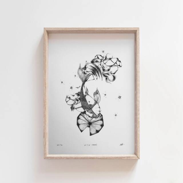 Let It Go - Koi - Fish Nature Origami Ink Illustration Wall Art Giclee Print - image 1