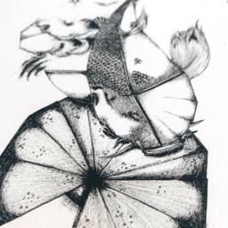 Let It Go - Koi - Fish Nature Origami Ink Illustration Wall Art Giclee Print - thumbnail 3