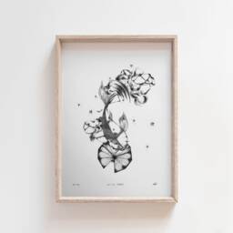 Let It Go - Koi - Fish Nature Origami Ink Illustration Wall Art Giclee Print - thumbnail 1
