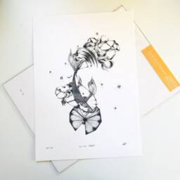 Let It Go - Koi - Fish Nature Origami Ink Illustration Wall Art Giclee Print - thumbnail 2