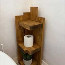 Corner Toilet Shelf, Freestand Wooden Storage Rack, 3 Tier Bathroom Cabinet, Paper Stand Organiser, Colour Medium Oak - thumbnail 2