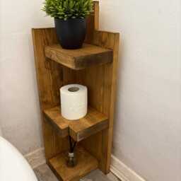Corner Toilet Shelf, Freestand Wooden Storage Rack, 3 Tier Bathroom Cabinet, Paper Stand Organiser, Colour Medium Oak - thumbnail 3