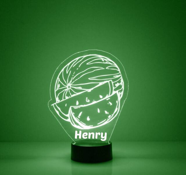 Acrylic Light Up Watermelon, Custom Engraved Night Light, Personalized Free, 16 Color Options With Remote Control, Chef's Gift, Kitchen Decor - image 1