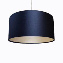 Midnight Blue Lampshade in Satin With Champagne Lining - thumbnail 1