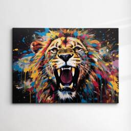 Colorful Lion Roar Abstract Oil Painting Splatter Style Wall Art, Framed Canvas Poster Print, Home Kitchen Office Room Decor, Gifts - thumbnail 3