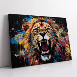 Colorful Lion Roar Abstract Oil Painting Splatter Style Wall Art, Framed Canvas Poster Print, Home Kitchen Office Room Decor, Gifts - thumbnail 2