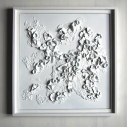 3D Textured Framed White Wall Art Lichen Organic Nature Decor, 3Pc - thumbnail 2