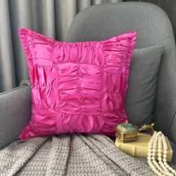 Hot Pink Satin, Ruched Textured Solid Pattern, Contemporary Throw Pillow Cover/Euro Sham - Dreamy Hotty - thumbnail 2