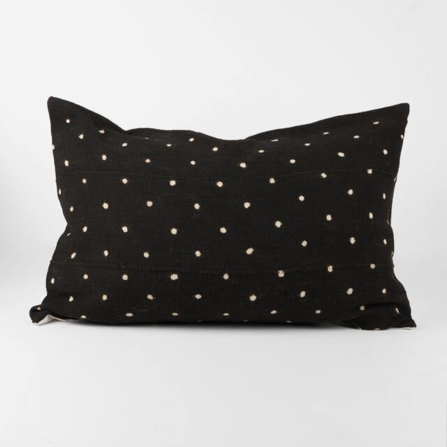Handwoven African Mud Cloth Pillow Cover, Black Polka Dot - image 1