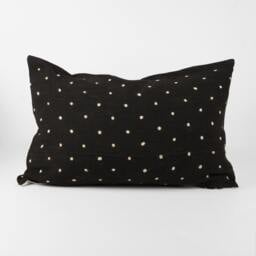 Handwoven African Mud Cloth Pillow Cover, Black Polka Dot - thumbnail 1