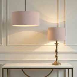 Dusty Pink Matt Velvet Drum Lampshade - Wall, Table, Floor Ceiling Lamp- Custom Sizes & Lining Options Handmade Bespoke Light Beige Shade - thumbnail 2