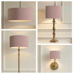 Dusty Pink Matt Velvet Drum Lampshade - Wall, Table, Floor Ceiling Lamp- Custom Sizes & Lining Options Handmade Bespoke Light Beige Shade - thumbnail 1
