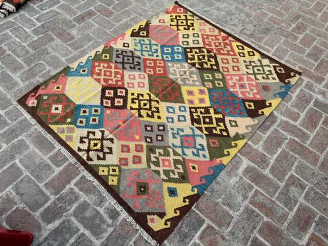 4x6 Afghan Wool Kilim Rug - Hand-Knotted Tribal Flatweave Carpet Bohemian Geometric Decor For Living Room, Bedroom Or Studio- Gift - image 1