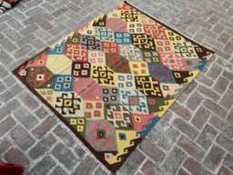 4x6 Afghan Wool Kilim Rug - Hand-Knotted Tribal Flatweave Carpet Bohemian Geometric Decor For Living Room, Bedroom Or Studio- Gift - thumbnail 1